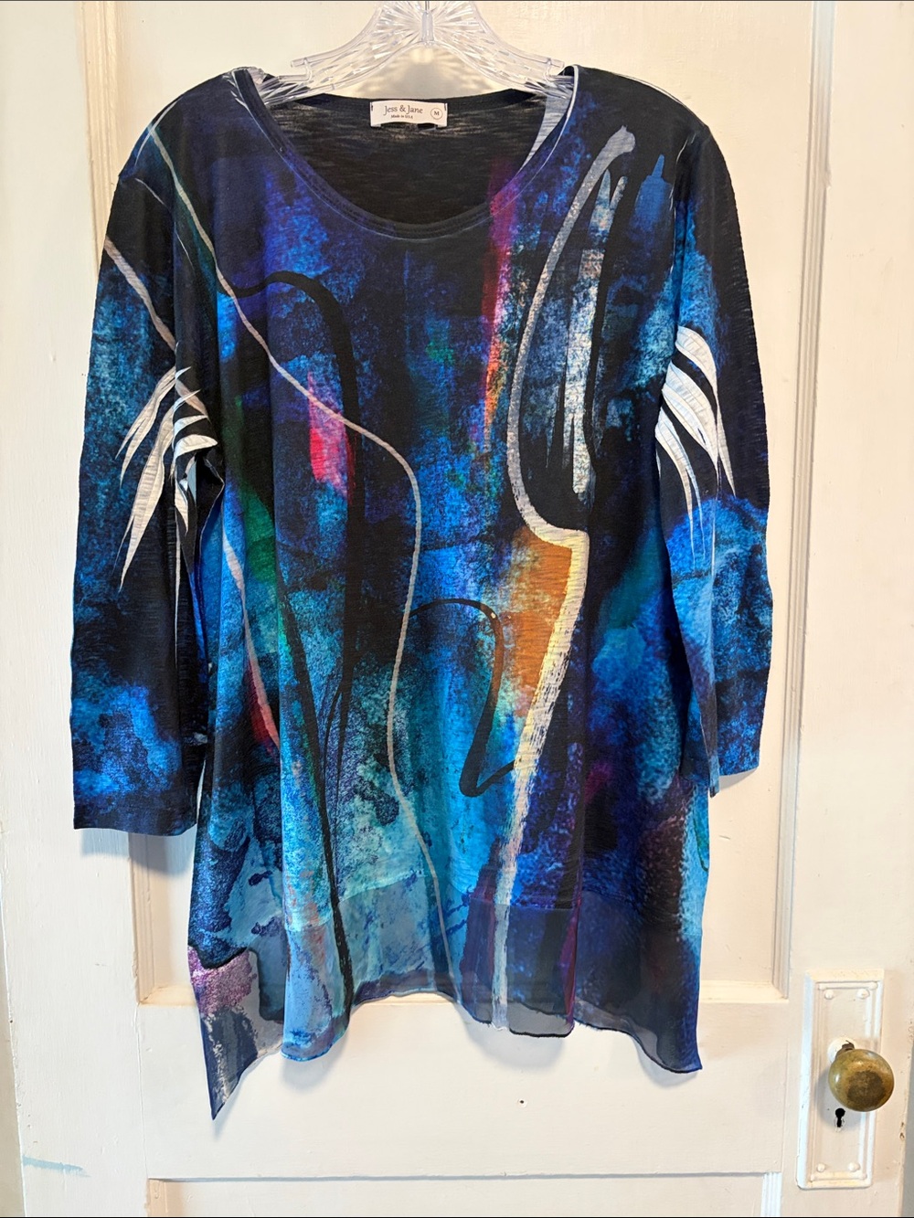 Jess & Jane Blue Abstract Print Women's Tunic Top Sz M